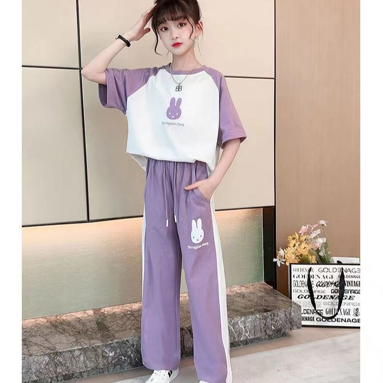 女童夏装休闲套装2025新款时髦洋气儿童夏款中大童短袖运动两件套