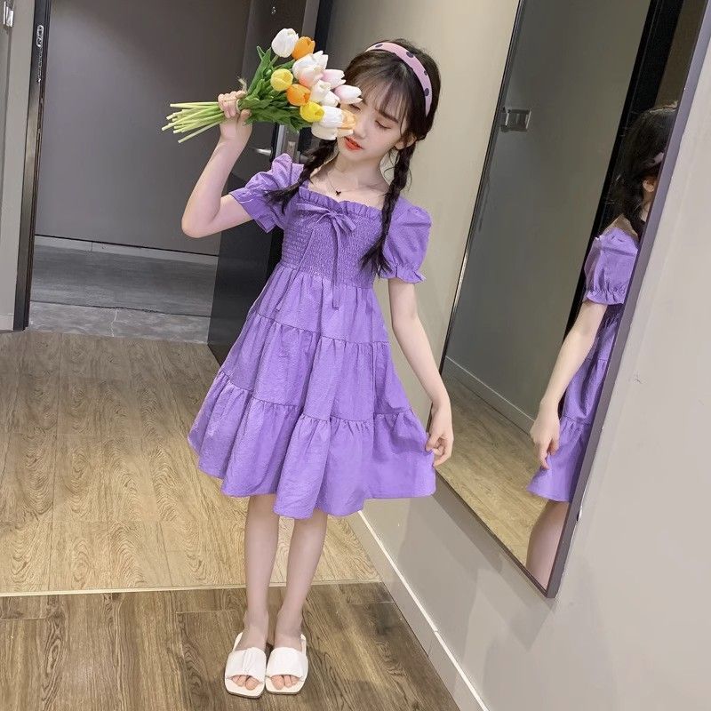 女童连衣裙夏装2025新款网红儿童洋气公主裙女孩泡泡袖中大童裙子