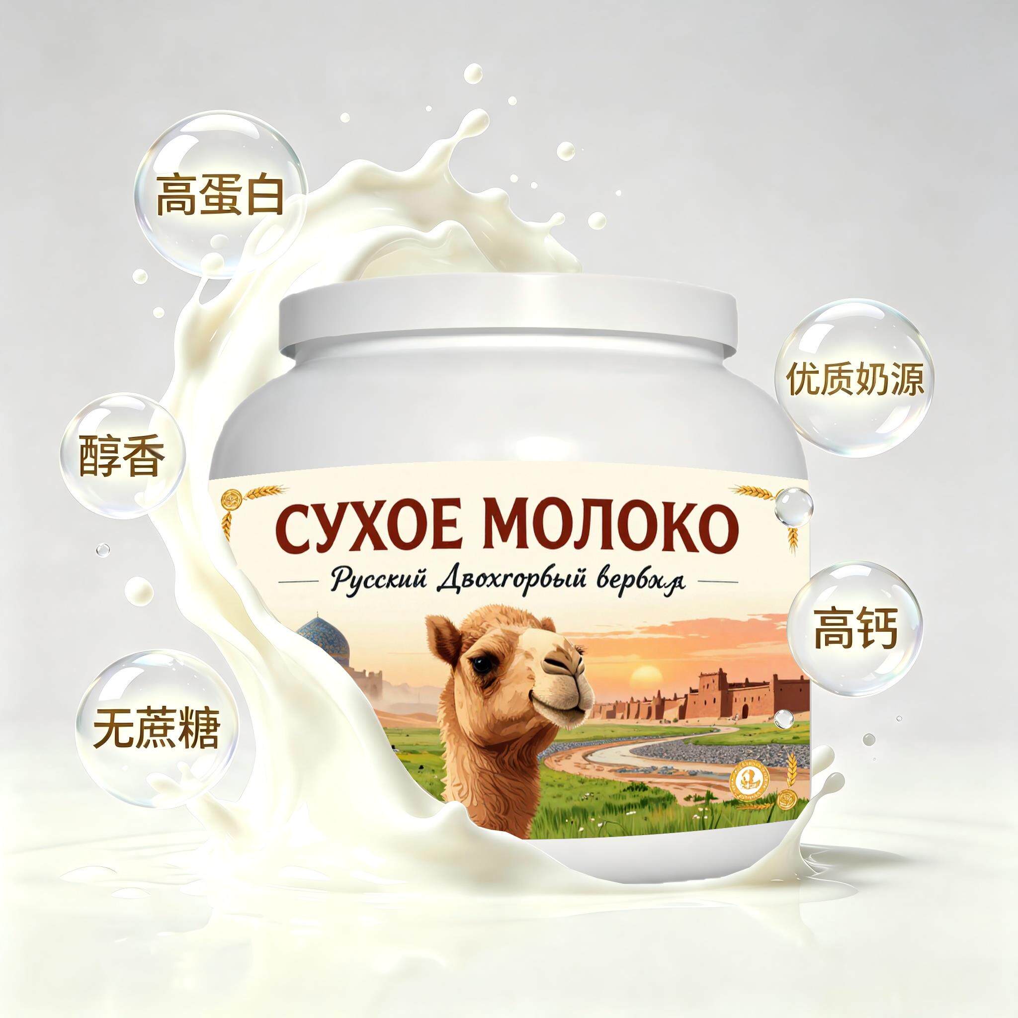 俄罗斯原装进口品质奶源脱脂驼奶粉代餐温润回甘冲泡易化儿童青少