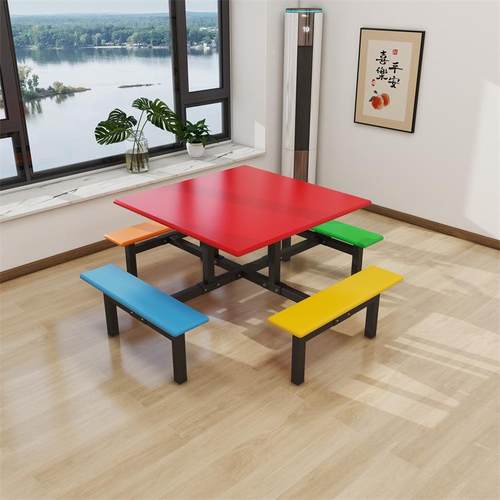 学STCZ-669生连体玻钢圆方桌快餐店单位公司学校职工人员堂餐璃厅