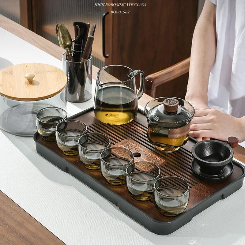 日式玻璃盖碗茶杯功夫茶具套装三才泡茶碗带盖大号防烫手抓壶