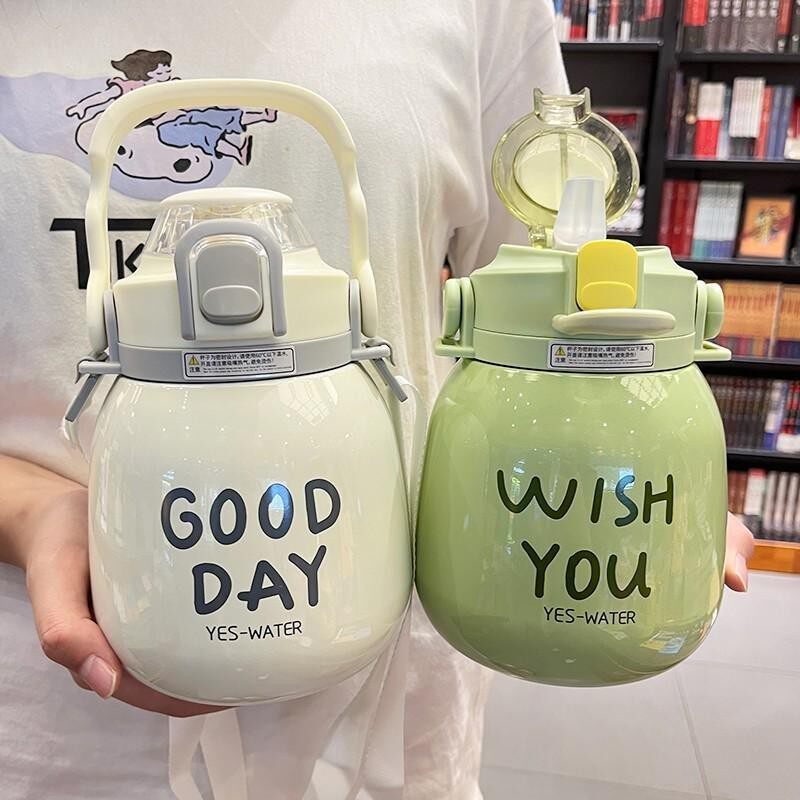 创意316不锈钢保温杯带背带提手外出便携弹盖吸管杯高颜值水杯