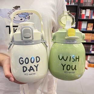 创意316不锈钢保温杯带背带提手外出便携弹盖吸管杯高颜值水杯