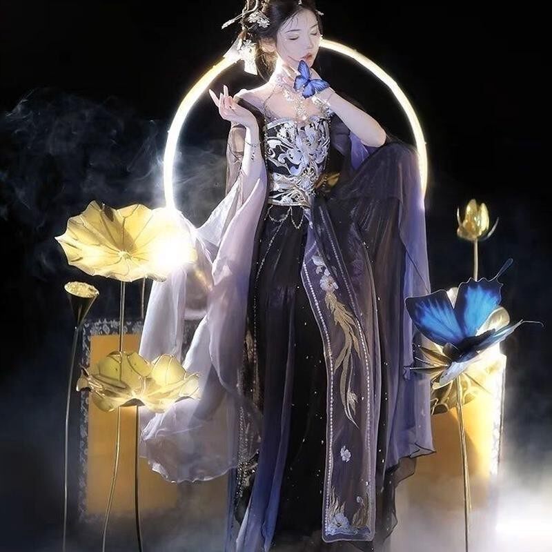 2024新款-三色异域风渐变印花刺绣舞蹈服立裁松紧裙女