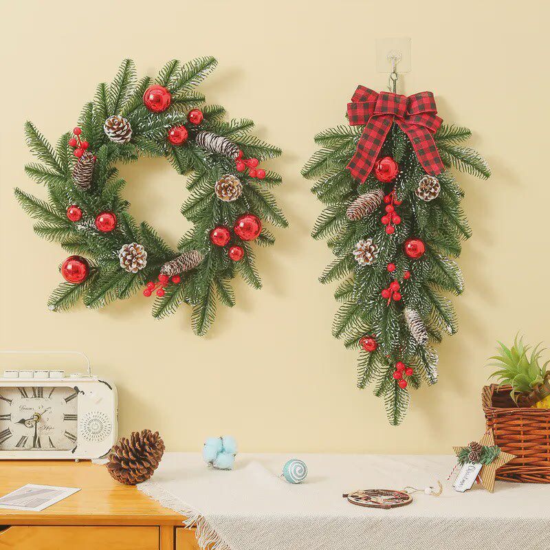 圣诞节装饰品花环花圈橱窗布置门挂滕条场地布置圣诞花环成品