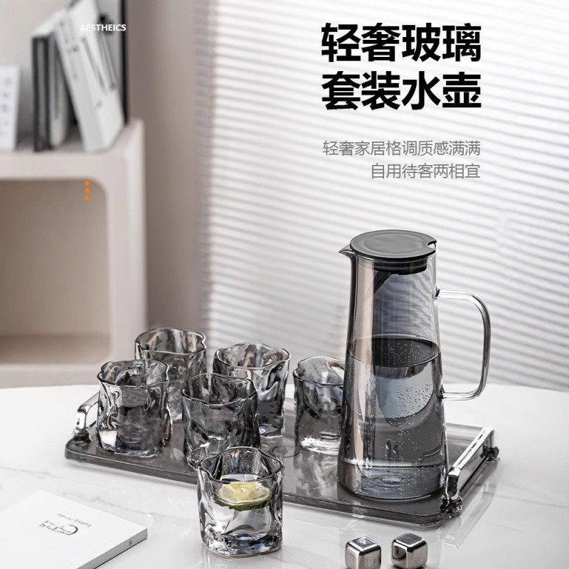 冷水壶玻璃水壶家用耐高温大容量凉水壶水杯套装耐热冷泡茶壶