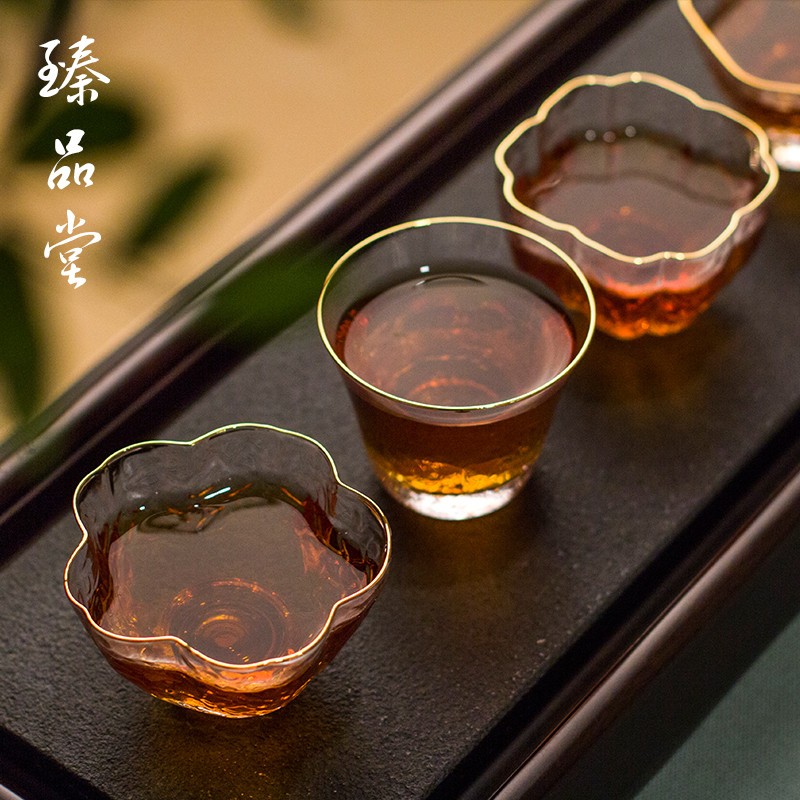 纯手工日式玻璃茶杯创意杯子水晶精美功夫茶具主人杯 描金品茗杯
