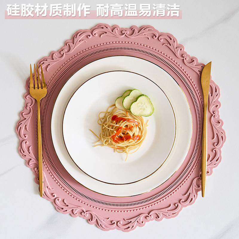 复古硅胶餐垫法式感圆形碗垫盘垫隔热垫防水防油杯子防烫垫子