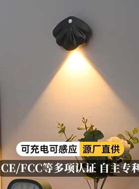 新款充电智能LED人体感应灯免布线磁吸贝壳多功能室内墙壁门牌灯