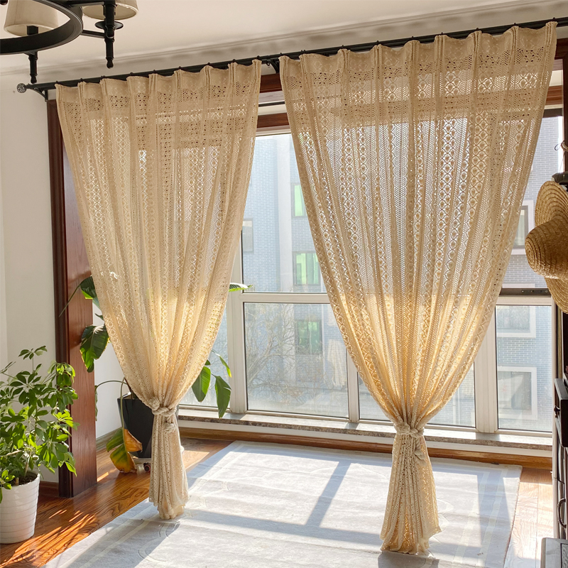 热销复古蕾丝客厅镂空窗帘成品大气阳光房落地帘美式挂钩式窗纱帘