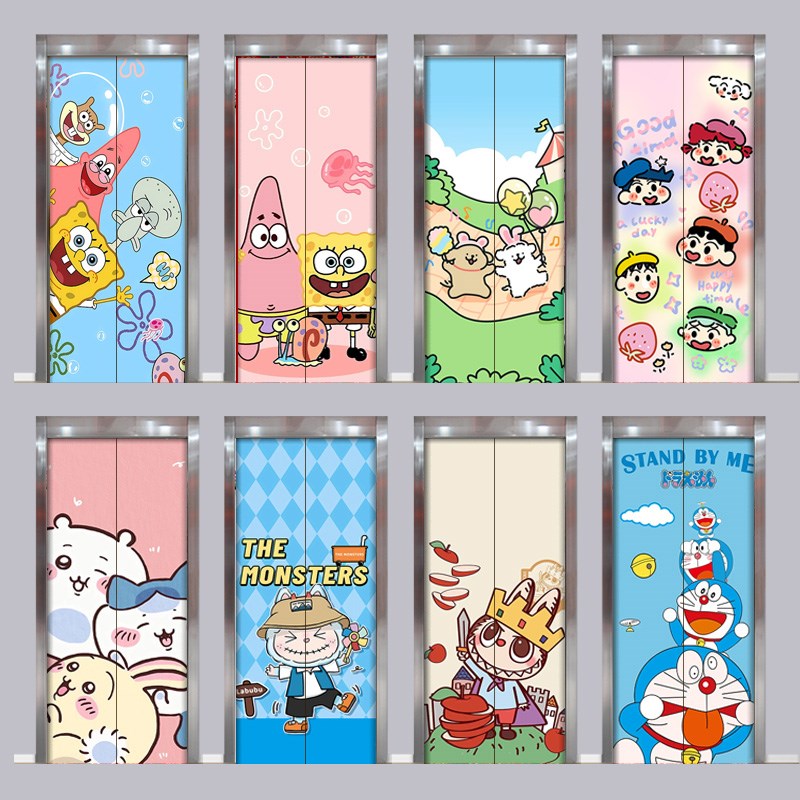 热销磁吸电梯门贴纸高级感入户一梯一户电梯遮丑改造卡通动漫海绵