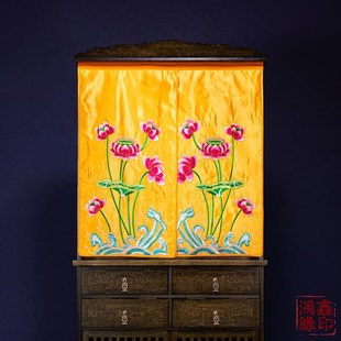 帘子门帘挡布免打 热销佛龛遮挡帘家用屏风刺绣莲花挂帘佛柜隔断