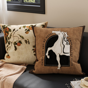 中古风马年新年客厅抱枕套沙发靠垫卧室飘窗装饰靠枕腰枕靠背含芯