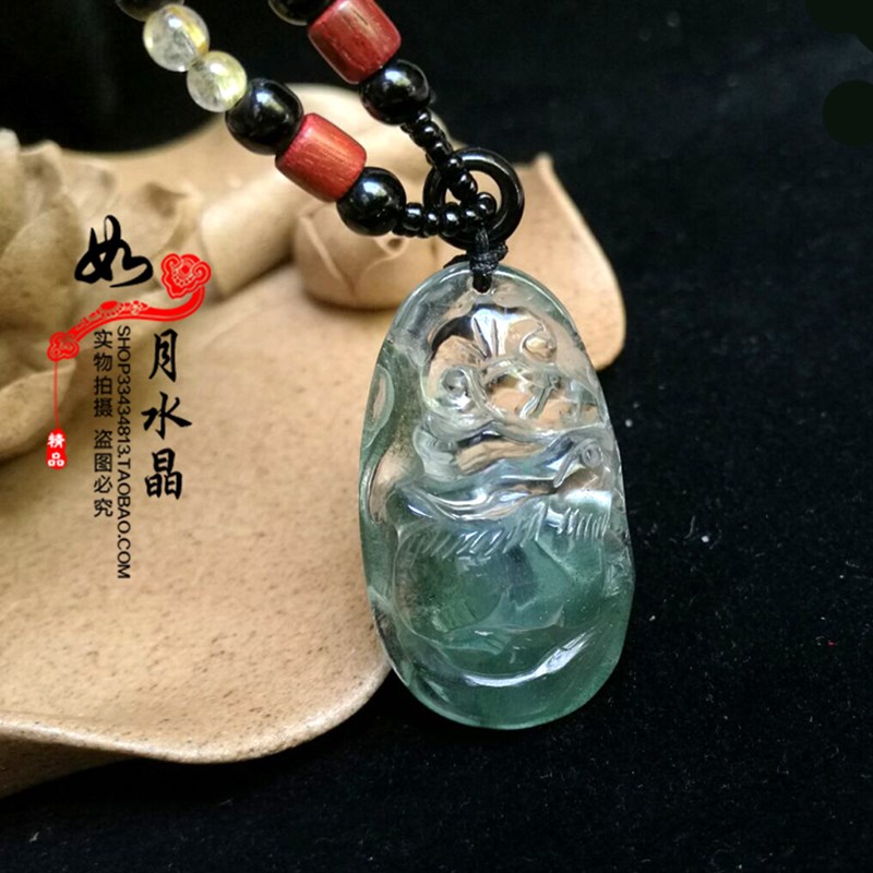 天然绿幽灵吉祥兔挂坠 生肖兔绿幽灵吊坠 手工雕刻 W招财 674