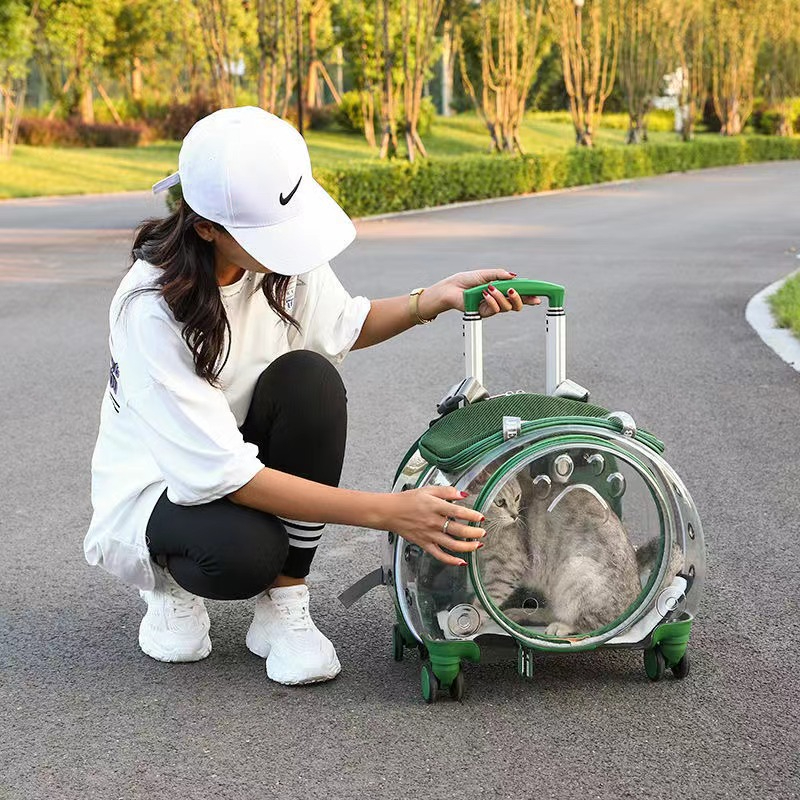 宠物拉杆箱猫包外l出便携猫咪行李箱透明狗狗推车透气太空舱猫箱