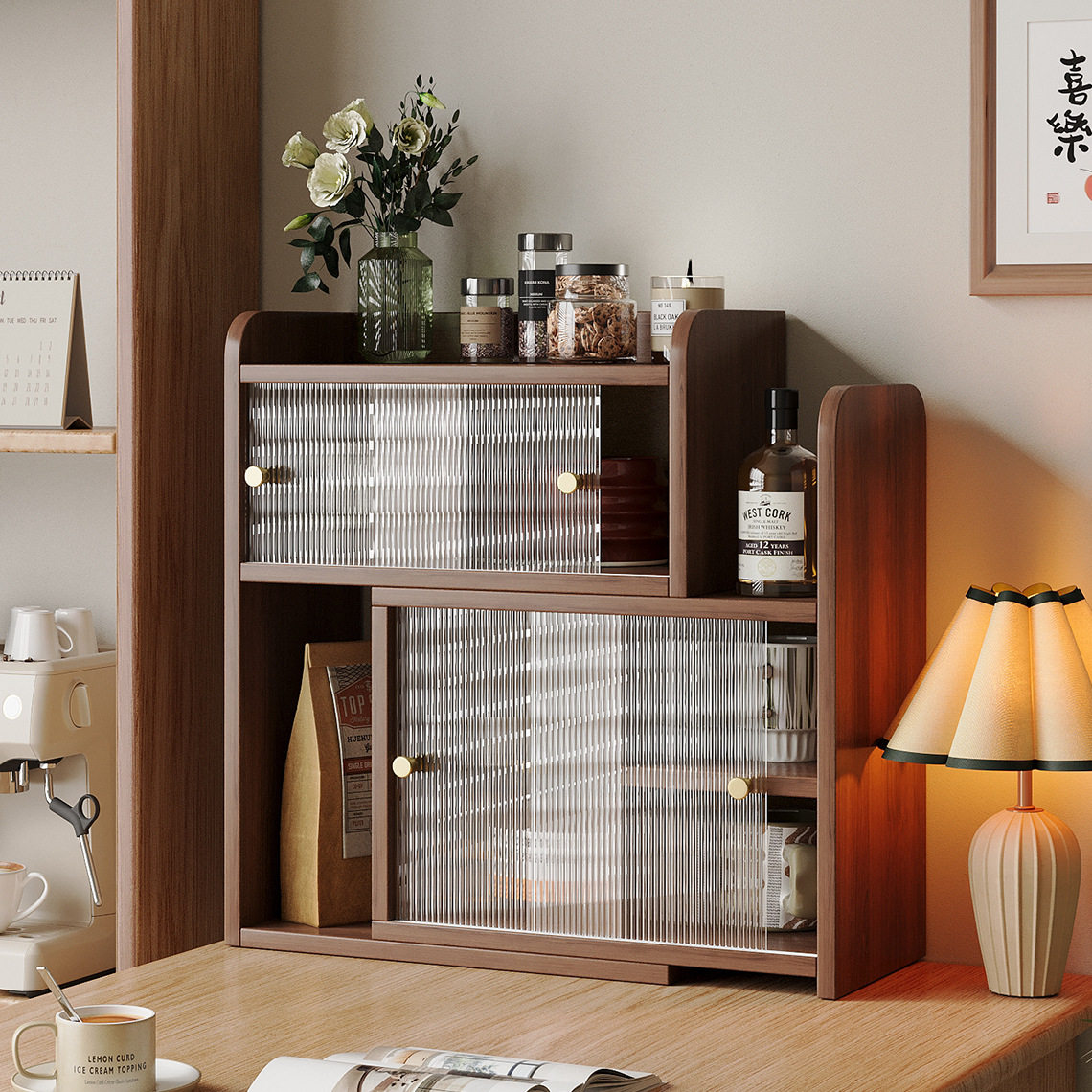 桌面置物架餐边柜台面储物柜咖啡杯架茶水柜厨房收纳柜餐桌上书架,收纳整理,书桌收纳置物架,淘宝优惠券,粉丝福利购,淘宝优惠卷