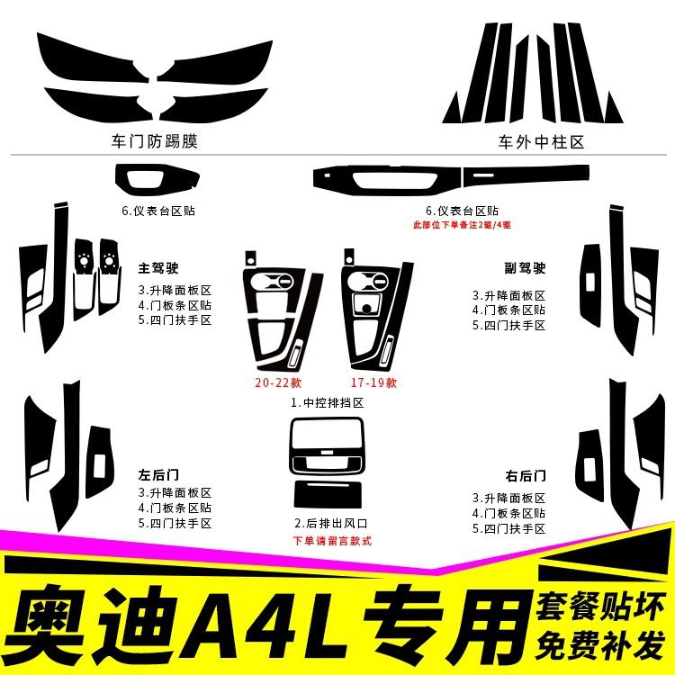 适用于17-23款奥迪A4L改装专用内饰贴纸车内用品装饰中控挡位贴膜