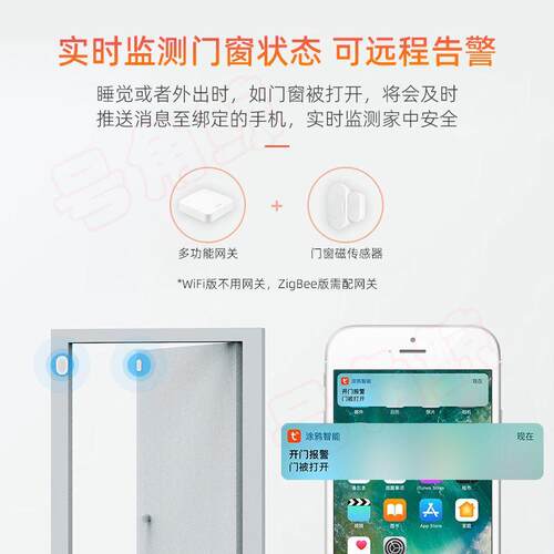 涂鸦ZigBee智能门窗磁传感器WiFi远程监测声音报警联动开关门亮灯