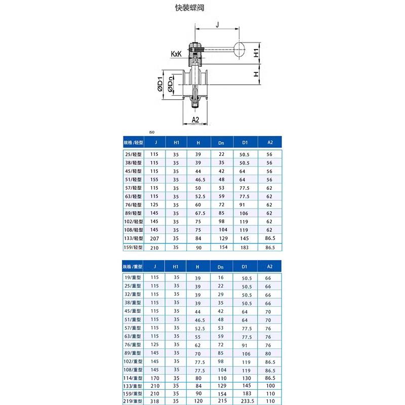 304不锈钢快装蝶阀精酿食品卫生级手动快接卡箍卡盘粉尘放料57 76