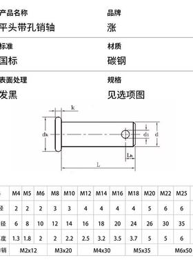 GB882黑色平头带孔销轴圆柱带孔销钉插销定位销M5M6M8M10M12-M20
