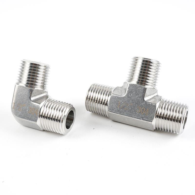 不锈钢直角弯头304外丝三通接头高压外螺纹90度4分加厚锻造三通