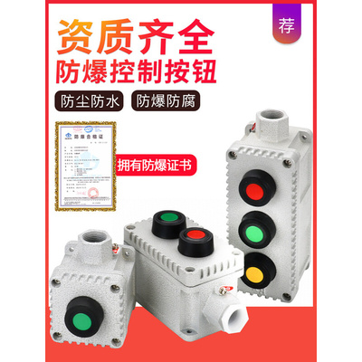 。防爆按钮盒 防爆控制按钮 LA53-2 1/3钮启动停止急停带罩旋钮开