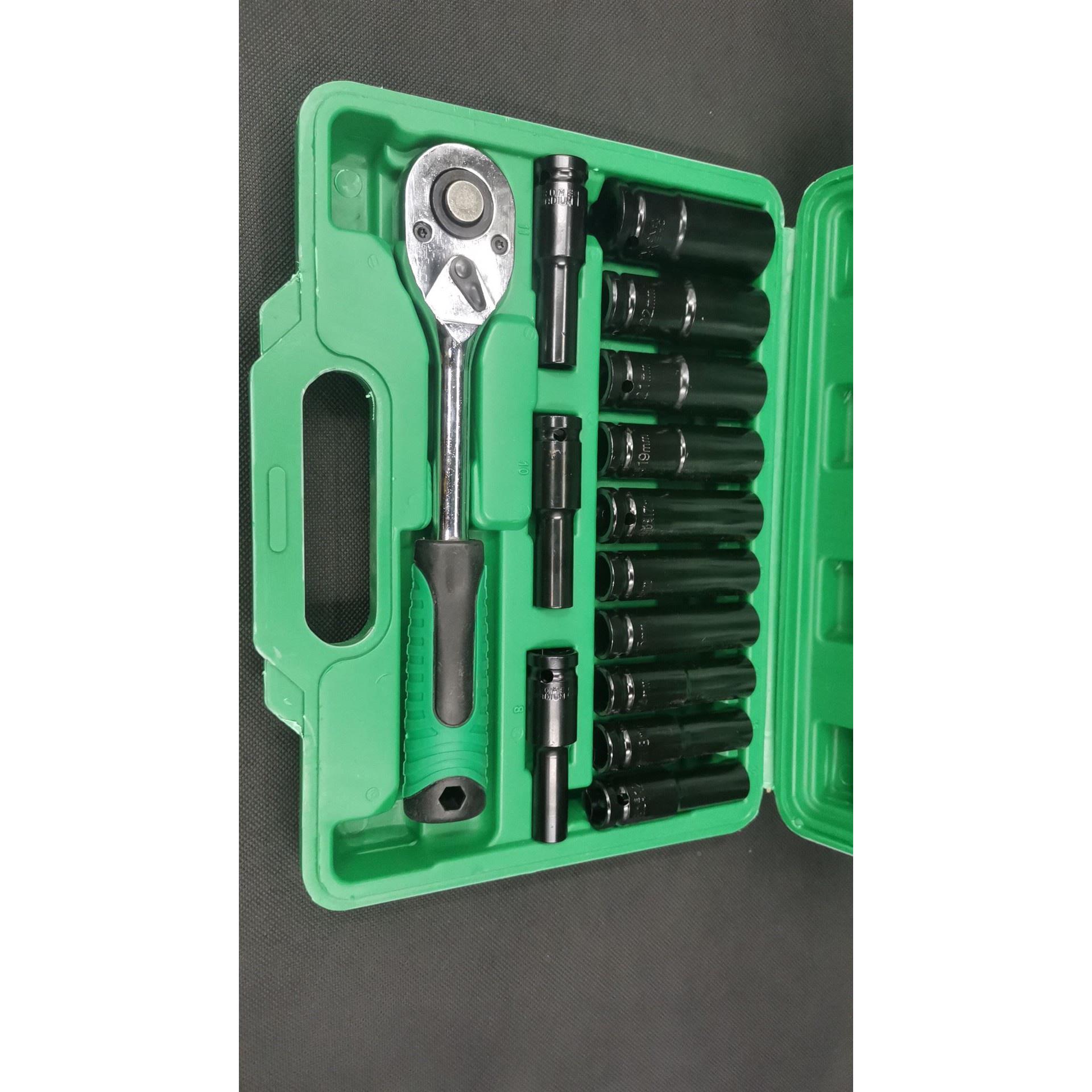 电动板手套筒套装8—24的14件套大飞加长8cm带孔架子工黑色套头