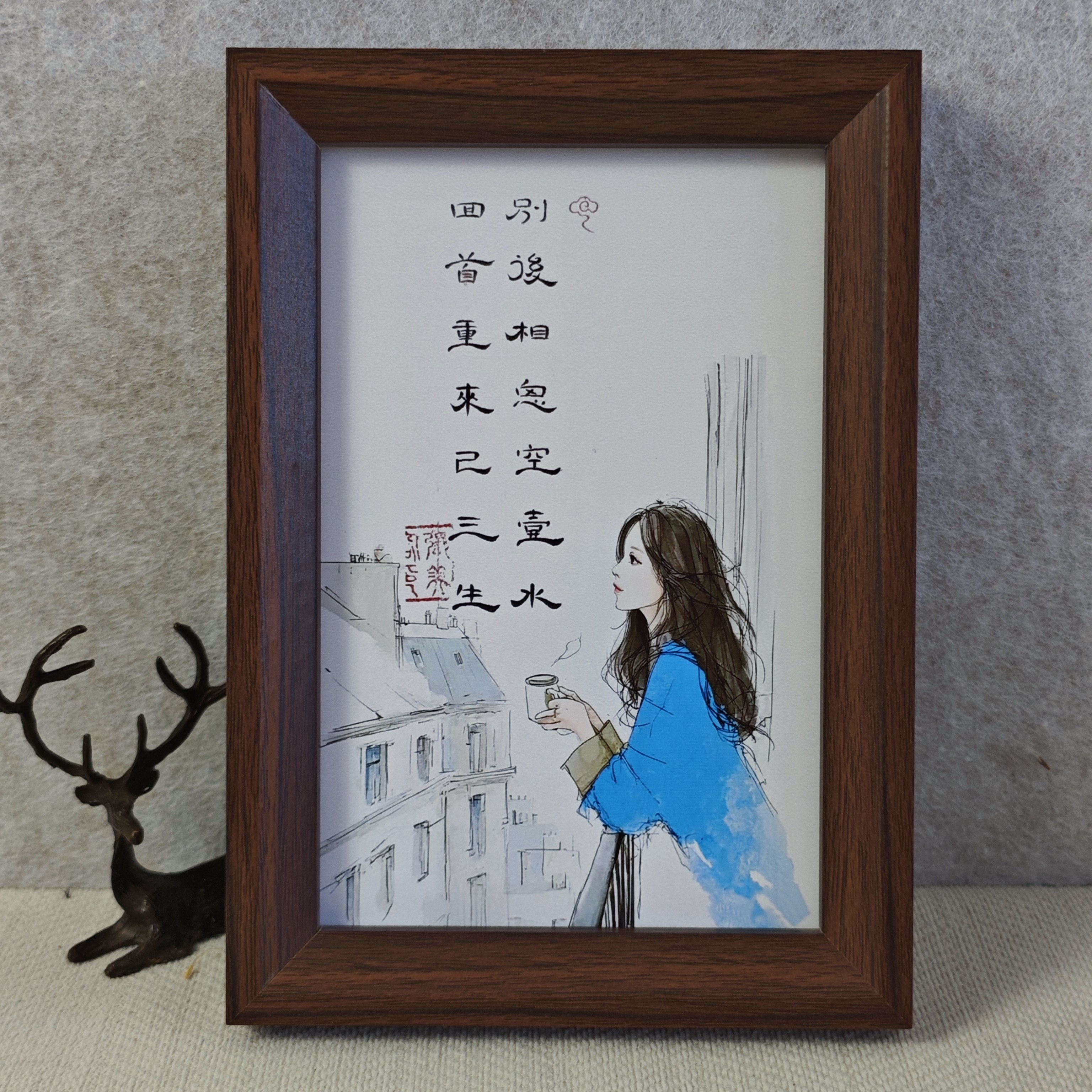 复古女生插画相框桌面摆台 ins 风文艺个性桌面装饰小摆件