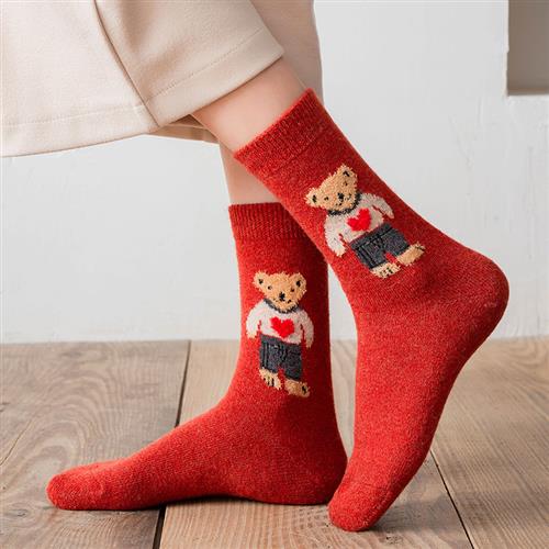 速发Cartoon Bear Socks Women Autumn Winter Thick Warm Socks