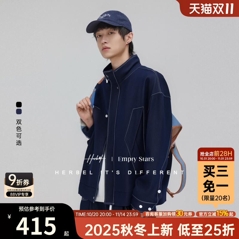 HERBEL/黑白 2025秋季新款男夹克外套明线设计感休闲时尚牛仔上衣