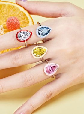 高级感欧美珐琅滴胶S925银女戒指