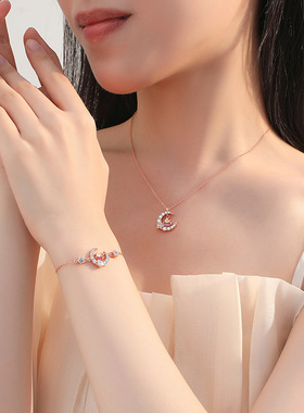 星月兔子项链手链S925纯银女吊坠