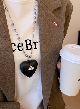 黑色爱心十字架土星链女轻奢