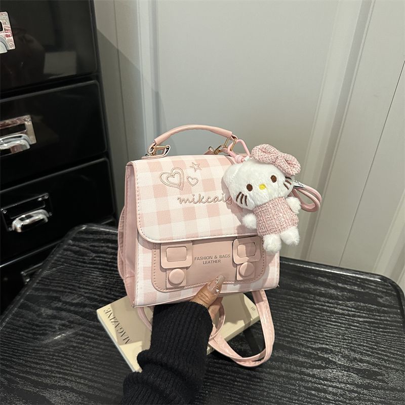 格子双肩包女2026新款小