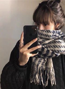 新款ins韩版格子围巾女冬