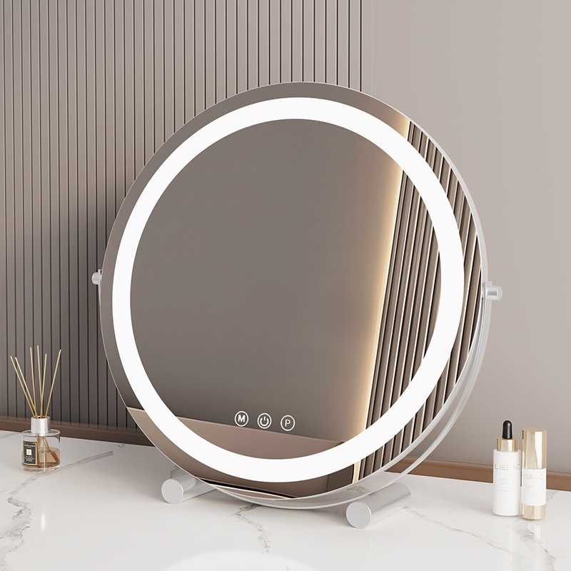 化妆镜led灯桌面台式智能家用梳妆镜旋转欧式美妆镜卧室补光镜子