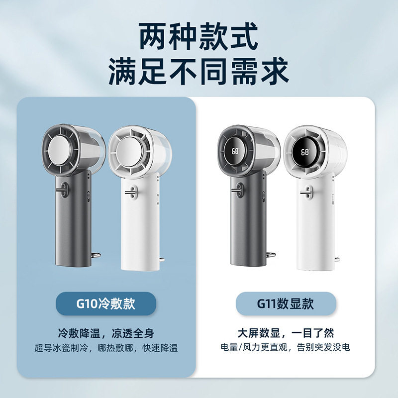 新款手持风扇USB充电式暴力制冷涡轮无叶扇桌面折叠大数显