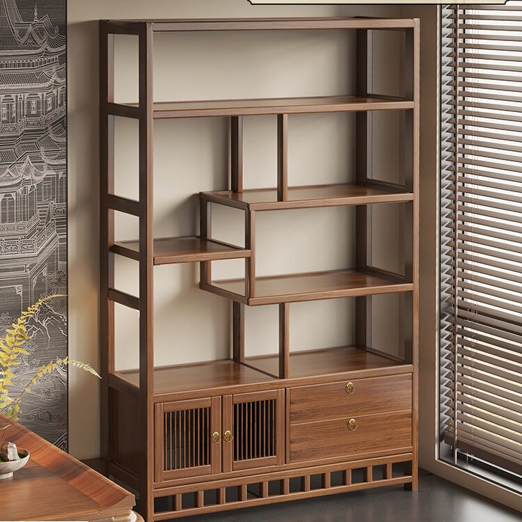 博古架实木中式复古茶具置物架茶叶架子展示柜隔断收纳摆放架落地
