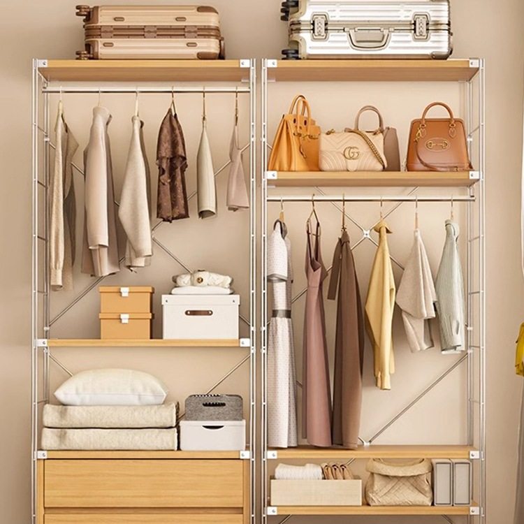 日式衣帽架挂衣架卧室落地衣服置物架步入式衣帽间架子开放式衣柜