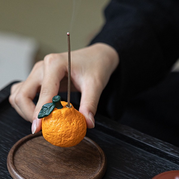 大吉大利橘子线香托盘香插底座香座香托点香座可爱香薰炉创意摆件