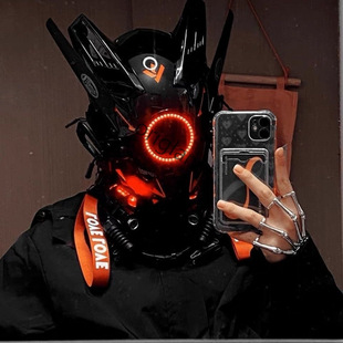 赛博朋克面具发光头盔面罩霸气机甲炫酷机车摄影道具暗黑机械