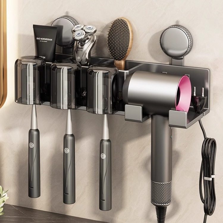 百悍吸盘牙刷置物架免打孔卫生间壁挂式吹风机支架牙杯漱口杯挂架
