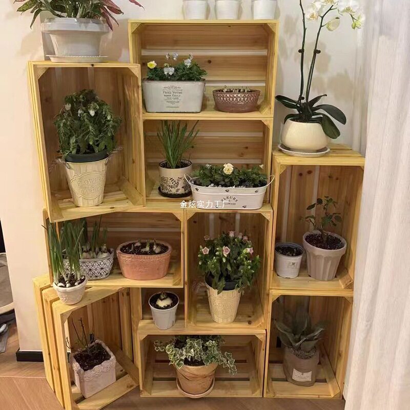 收纳箱储物箱超市木箱家用水果复古箱实木花架陈列箱道具装饰摆设