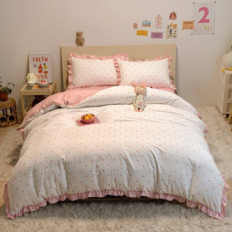 网红ins风床笠被套床单潮流四件套少女公主风被单床上三件套宿舍