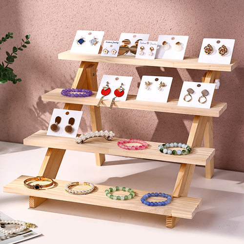 实木首饰展示架木质阶梯饰品展示台珠宝摆件陈列架夜市摆摊收纳架