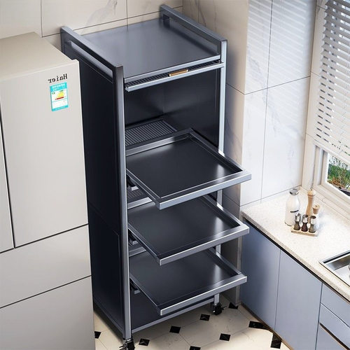 抽拉式厨房置物架微波炉收纳柜落地多层储物柜多功能橱柜碗柜