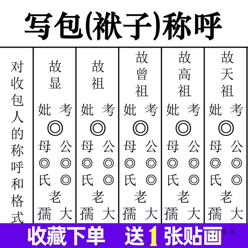 中元节七月半农村写包称呼写袱子亲戚辈分称呼大全随身宝全套贴画