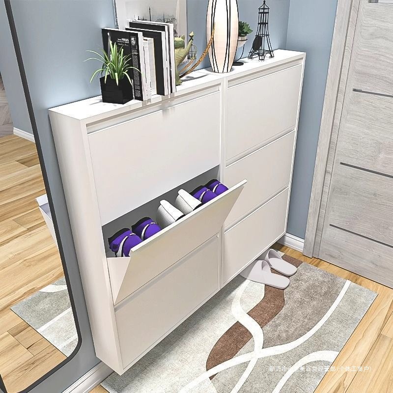 加厚鞋柜12cm玄关家用门口钢制大容量极窄收纳挂墙悬空翻斗柜