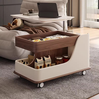 可移动边几茶几小户型客厅阳台小推车岩板多功能升降实木创意边柜