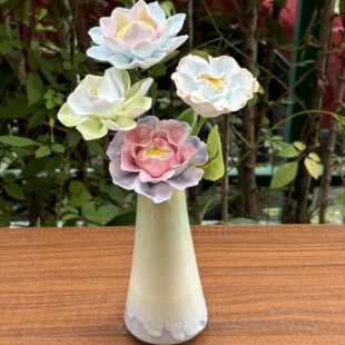 景德镇陶瓷花大号牡丹花手工花朵花瓶仿真花束装饰摆件教师节礼物